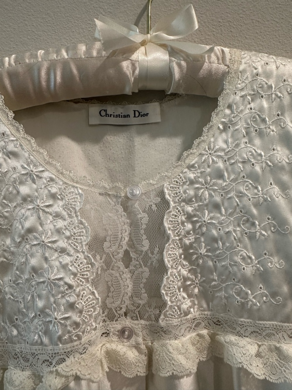 Inasne Vintage Christian Dior From The 70’s White Lace Trim Nightgown - Picture 8 of 10